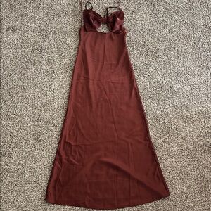 Brown Maxi Slip Dress with Cutout Bodice